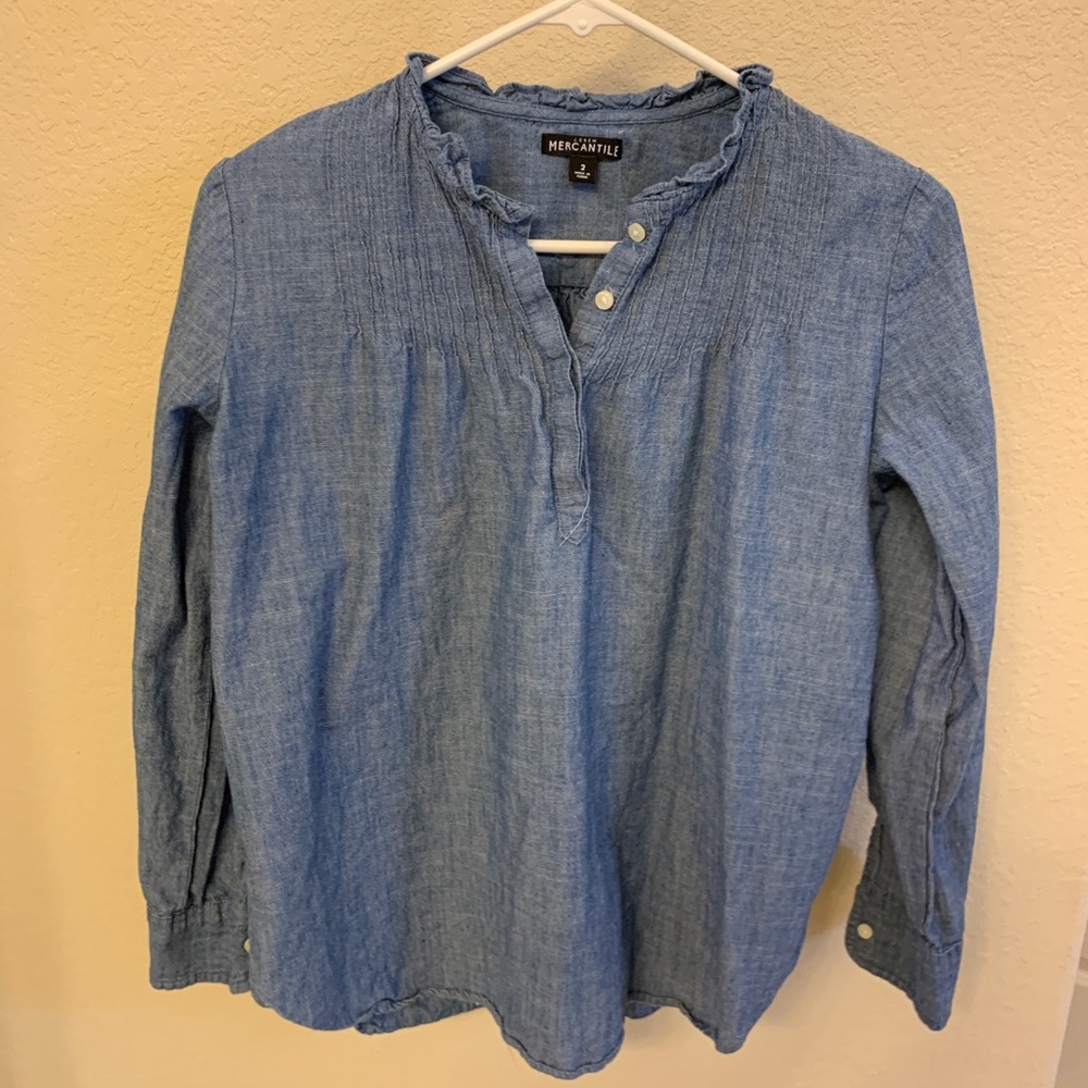 Chambray JCrew outlet ruffle collar shirt